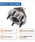 Image shows Rear Wheel Hub Bearing Assembly 512357 Fits Buick Allure Century Impala, highlighting product features of durability and easy installation.