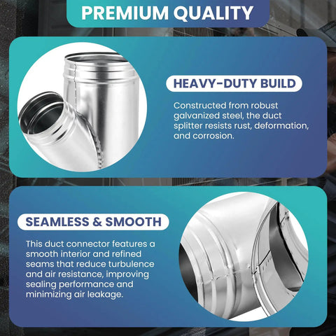 Hecka Solid Hvac Duct Splitter 6 By 6 By 4 Inch Galvanized Steel 3 Way Y Shaped Connector showcasing heavy-duty build for smooth airflow.