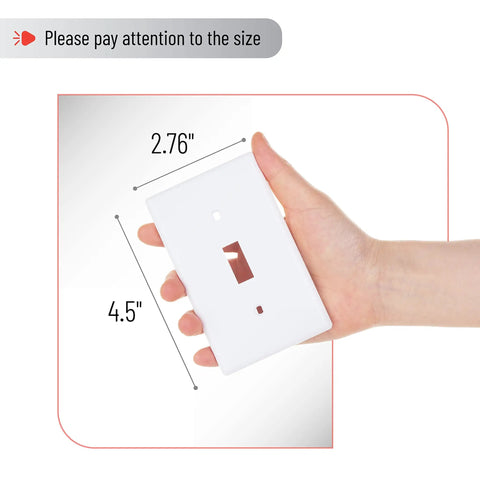 Hand holding Tough As Nails Heavy Duty Light Switch Cover Plate Pack Of 10 Shatterproof Heat And Fade Resistant with size dimensions