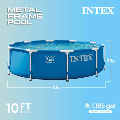 Blue Easy Setup 10 Ft Round Metal Frame Above Ground Pool Set With 30 In Deep Water Family Backyard Fun Includes 330 GPH Cartridge Pump