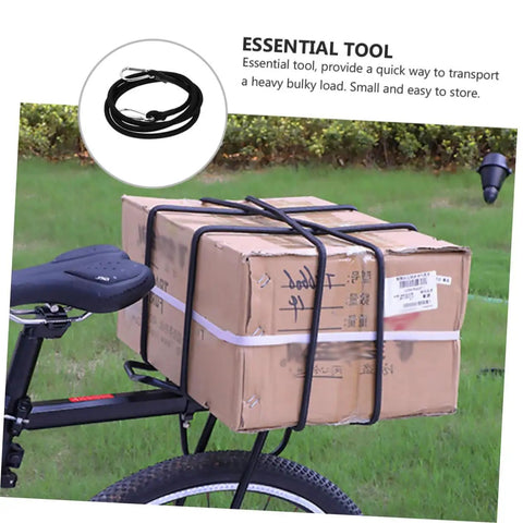 Elastic Cargo Binding Belt With Quick Release Tensioner securing a box on a bike, ideal for car roof racks and outdoor gear.