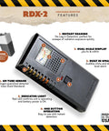 RDX-2 handheld Geiger counter front view with dual μSv/h and mR/h scales