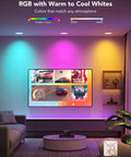 Govee Smart Recessed Lighting 4 Inch, LED Downlight 800 Lumen, 8 Pack illuminating a modern living room with RGB colors.