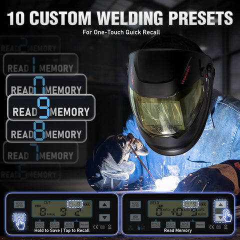 Auto Darkening Welding Helmet With 180 Degree Panoramic View True Color Lens Internal Digital Display shown in use