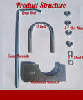 Heavy Duty 2.5 Inch Exhaust Hanger Clamp On Universal Fit For Cars And Trucks, No Weld Install, shown with parts layout.