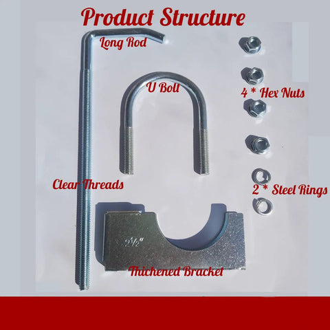 Heavy Duty 2.5 Inch Exhaust Hanger Clamp On Universal Fit For Cars And Trucks, No Weld Install, shown with parts layout.
