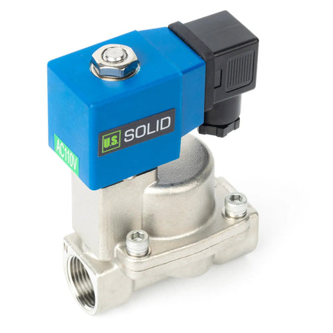 Heavy Duty Three Quarter Inch High Pressure Solenoid Valve 100 Bar Stainless Steel 110V AC Withstanding Extreme Temperatures From Minus 76 F To 248 F For Water Gas Oil And Fluids Control - front view