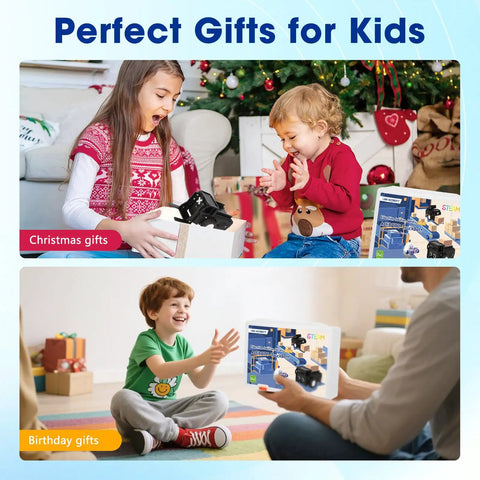 2 In 1 Forklift And Dump Truck Kids Robotics Kit Arduino Compatible And Scratch Ready STEM Coding Robot For Classroom And Home Education With Hands On Learning And Real World Engineering Fun For Ages 12 And Up, kids opening gift