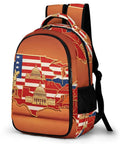 Unisex Flag And National Landmarks Printed Backpack with map design and sturdy zipper, ideal for travel and everyday use