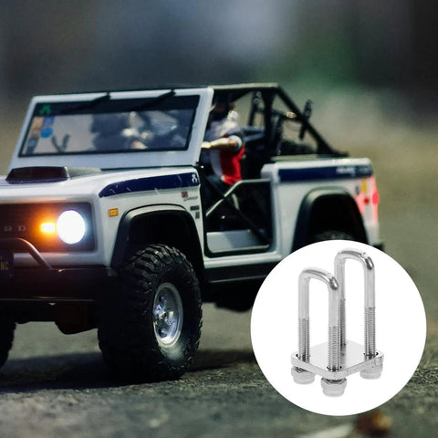 4 Pack Mini Square U-Bolt Kit For Trailer Axle Models, Wear-Resistant Stainless Steel U-Bolts With Elastic Spring Steel Design, Heavy-Duty Secure Clamp For Simulation And Scale Models, Industrial DIY Upgrade on RC model truck
