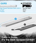Comparison of 5 Inch Flint And Steel Fire Starter Kit and competitor striker showing size and material differences
