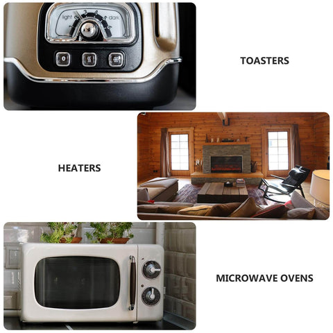 Collage of heating appliances including toaster, heater, and microwave oven related to Heat Resistant Mica Sheets For Microwave Ovens.