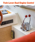 Universal Twin Lever Boat Throttle And Shift Control Top Mount with beefy zinc alloy dual handles installed on boat.
