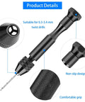36 Piece Hand Drill Set With Pin Vise And 25 Micro Twist Drill Bits Plus 10 PCB Mini Bits For Jewelry Resin Polymer Clay Crafts DIY Projects A Handy Drill Kit For Precise Small Holes, close-up of pin vise and bit details