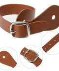 Two Piece Leather Spur Straps For Cowboy Boots with adjustable buckle, genuine leather close-up, detailed view