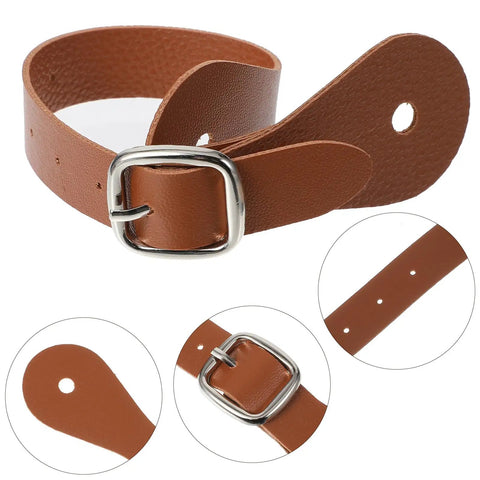 Two Piece Leather Spur Straps For Cowboy Boots with adjustable buckle, genuine leather close-up, detailed view