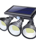 Solar Outdoor Motion Sensor Lights With 3 Adjustable Heads, 1000lm LED Flood Light, 7000K Daylight, IP65 Waterproof, front view.