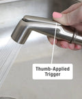 Brushed Nickel Kitchen Sink Side Spray Head 1 Pack With Easy On Off Thumb Control showing water spray