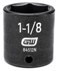 One Half Inch Drive Six Point Standard Impact Socket One And One Eighth Inch CrMo Steel Black Oxide Off Corner Loading