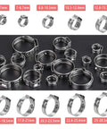 40 Pack 15.3mm To 18.5mm Single Ear Hose Clamps PEX Cinch Clamps Stainless Steel 304 Crimp Hose Clamp displayed with size labels