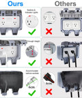 Double Outdoor Electrical Outlet With IP66 Weatherproof Cover, 2-Gang Outdoor Plug Box, Dustproof And Close Enclosed Design For Patios, Gardens, And Decks, Durable Waterproof Power Source For Wet Environments., 2-gang white plastic outlet box with lockable cover and dual receptacles