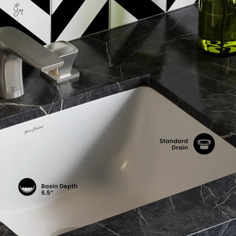 18.5 Inch Rectangular Undermount Bathroom Sink With Seamless Ceramic Build Scratch Resistant Non Porous Finish Easy Undermount Install Standard 1.75 Inch Drain Durable Basin Depth For A Modern Vanity