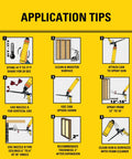 Application tips for Pro Grade Closed Cell Spray Foam Insulation Kit with instructions and visuals on use and thickness.