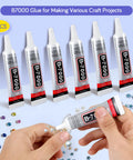 Clear Jewelry Glue 6 Pack 15ML B7000 Waterproof Adhesive For Rhinestones And DIY Projects with hands applying glue to craft.