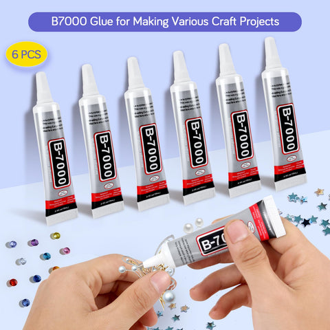 Clear Jewelry Glue 6 Pack 15ML B7000 Waterproof Adhesive For Rhinestones And DIY Projects with hands applying glue to craft.