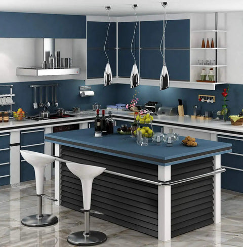 Navy Blue Peel And Stick Contact Paper No Glue Needed Self Adhesive Wallpaper Waterproof And Removable in modern kitchen setting