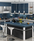 Modern kitchen with Blue Peel And Stick Wallpaper Roll 15.8 By 394 Inches Self Adhesive Waterproof Durable Vinyl for cabinets.