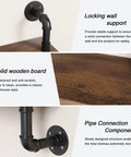Heavy Duty Double Tier Industrial Pipe Wall Shelves With Genuine Rustic Wood detail on robust locking wall support and wooden board.