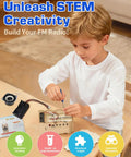 Boy assembling Hands-On FM Radio Kit For Kids And Teens Ages 8 12 13 14 STEM Toys Electronics Project Build Your Own Radio Educational Toy
