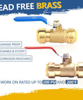 Heavy Duty One Inch Push To Connect Ball Valve With Slick Snap Fast Shut Off Operation For Stress Free Hot Cold Water Plumbing Upgrades That Works Like A Charm For Handymen And Seasoned Pros Alike Pack Of Thirty Pieces - lead free brass valve with blue and red handles.