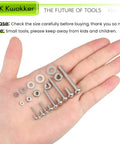 Hand holding 1110 Piece Nuts Bolts and Washers Set With 25 Sizes and 5 Models Stainless Steel 304 Screws and Nuts Assortment Kit For DIY Projects Repairs and Heavy Duty Hobby Work.