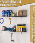 4 Pack Heavy Duty Garage Wall Shelves With 8 Hooks, Wall Mounted Floating Shelves Hold Up To 45 Lbs Each, 180 Lbs Total
