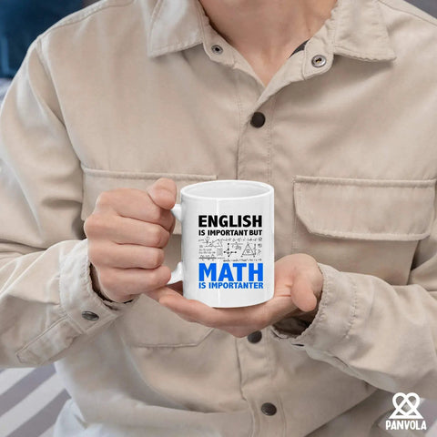 Person holding Math Is Importanter Mug For Math Lovers Funny Engineer Gift For Dad Boyfriend Husband Brother Teacher Or Engineering Student White Ceramic 11 Oz Novelty Drinkware