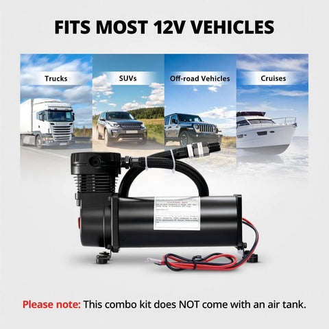 Heavy Duty 200 Psi Onboard Air Compressor For Cars And Trucks, 12 Volt Hella Quick Fill Blower with fittings and hoses.