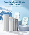 No Mess Hassle On The Fly Breast Milk Cooler Stays Ice Cold For Twenty Four Hours with SUS304 stainless steel and a PP bottle.