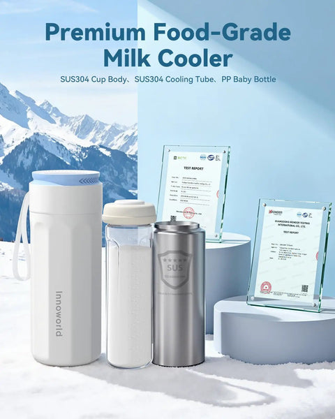 No Mess Hassle On The Fly Breast Milk Cooler Stays Ice Cold For Twenty Four Hours with SUS304 stainless steel and a PP bottle.