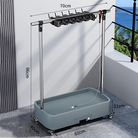 Heavy Duty Floor Mounted Mop Rack And Broom Holder With Stainless Steel Frame And Thick ABS Tray Pro Grade Garage Ready Organizer