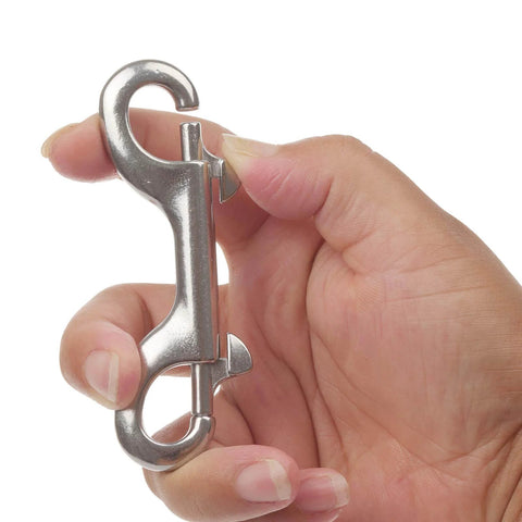 Double Ended Bolt Snap Hooks 3-1/2 Inch Marine Grade 316 Stainless Steel Scuba Diving Clips Trigger Chain Clip in hand view