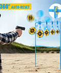 Beefy 3/8 Inch Thick Solid Steel Spinner Target With Auto Reset For Centerfire Handguns Up To 44 Magnum, blue target in use.