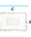 Front view of Adjustable Soccer Rebounder 6 Foot By 4 Foot For Training With Angles To Practice Ground Passes, durable steel frame.