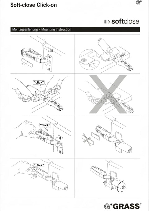 4 Pack Nexis No Slam Soft Close Cover Caps For 95 100 110 And 125 Degree Cabinet Hinges Quiet Door Damper Insert And Soft Close Adapter For Smooth Noise Free Closings instruction sheet for Grass Nexis hinge