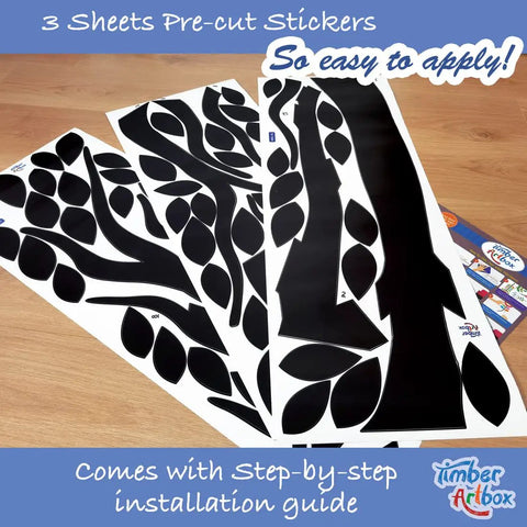 3 sheets of pre-cut black tree wall stickers for living room and bedroom decor peel and stick tree silhouette for walls.
