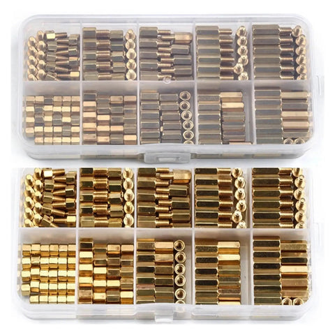 300 Pcs Brass M3 Copper Pillar Stand Off Kit With Hex Column Spacers And Threaded Screws And Nuts Fastener Set For Electronics DIY Projects Durable Hardware And Reliable Fit, assorted parts in organizer case