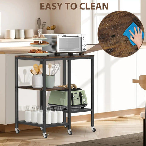 Go To Rolling Kitchen Cart With Wheels 4 Tier Baker Rack Microwave Stand And Coffee Bar Table with small appliances and storage