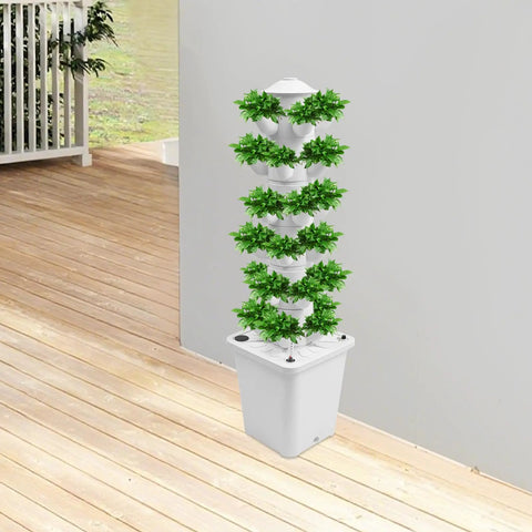 Space Saving 6 Tier Hydroponic Grow Tower Kit With 30 Planting Sites And Water Pump Self Watering Vertical Garden 34 inches tall