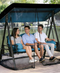 Outdoor Mosquito Netting For Swing And Patio Three-Person Large Net With Zipper And Waterproof Roof Tent UV Guard in use on patio